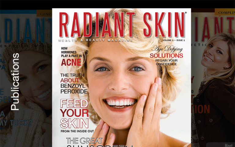 Publications page badge - image of the cover of Radiant Skin Magazine
